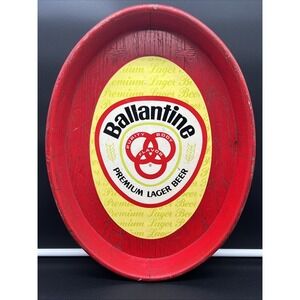 Vintage Plastic Ballantine Beer Wall Logo Unit Sign NOS Faux Wood Tray Oval